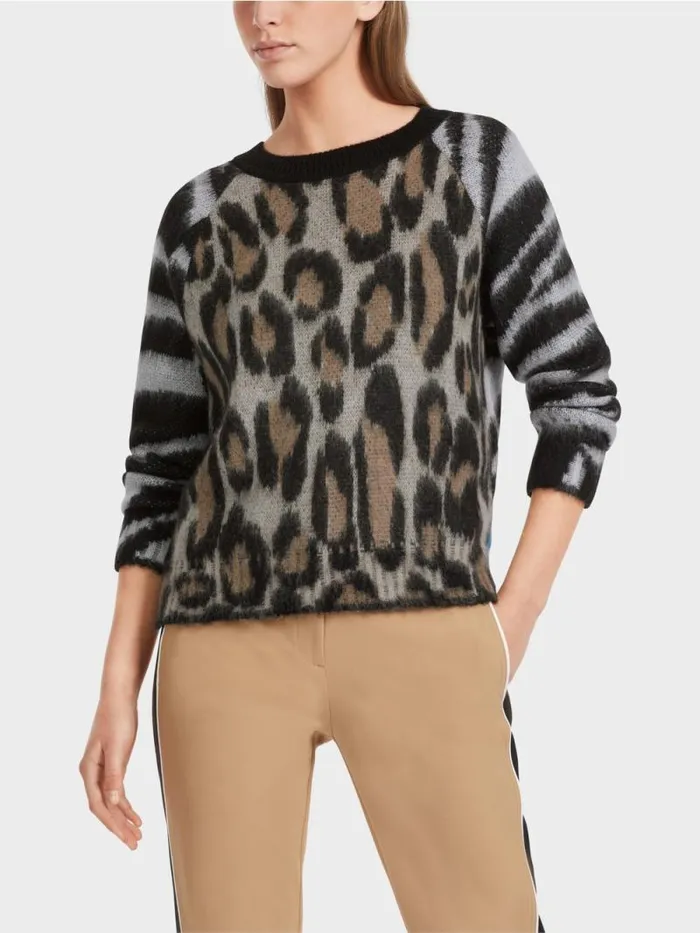 Strick Damen Marc Cain Gemusterter Sweater Knitted In Germany Soft Coffee