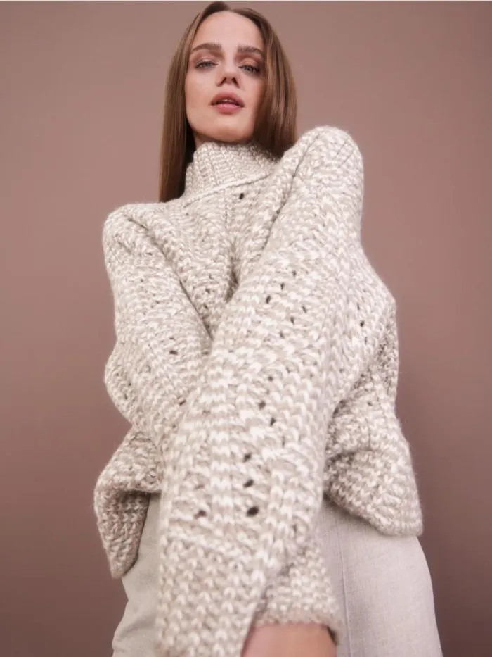 Strick Damen Marc Cain Oversized Sweater Knitted In Germany Offwhite
