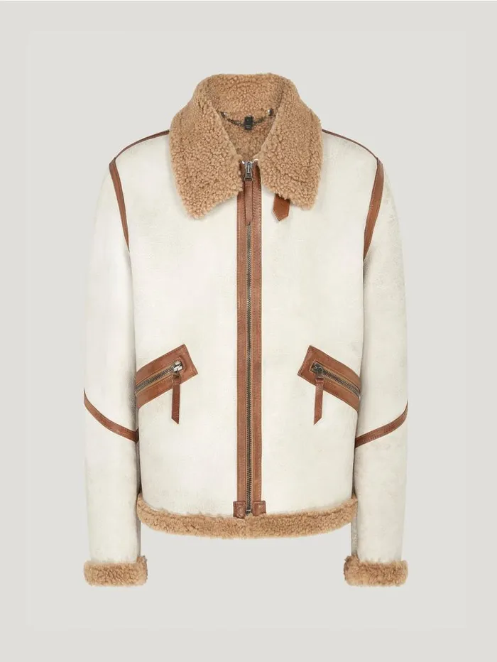 Suede and Shearling Jackets Men Belstaff Centenary Flight Jacket Chalk British Khaki