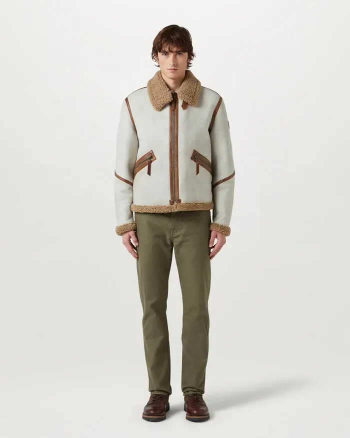 Suede and Shearling Jackets Men Belstaff Centenary Flight Jacket Chalk British Khaki Suede and Shearling Jackets Men Belstaff Centenary Flight Jacket Chalk British Khaki