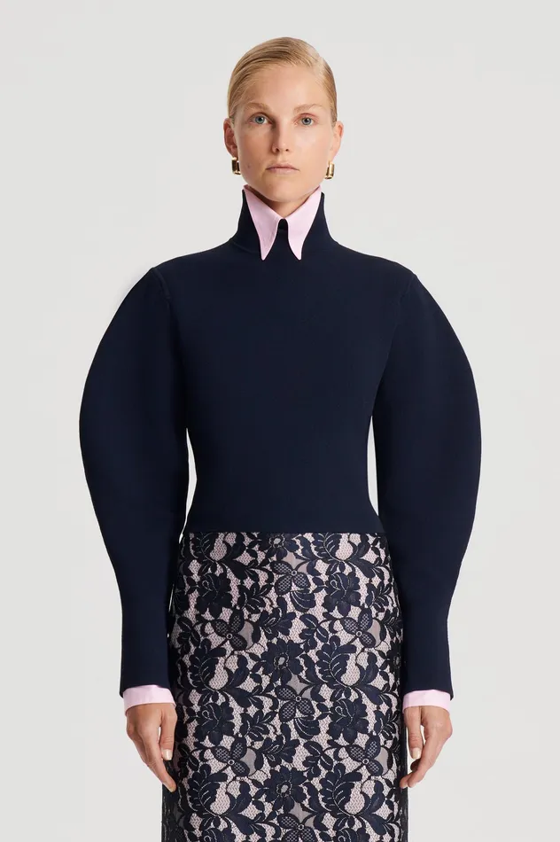Sweaters CREPE KNIT COCOON SLEEVE SWEATER NAVY Scanlan Theodore Women Sweaters CREPE KNIT COCOON SLEEVE SWEATER NAVY Scanlan Theodore Women