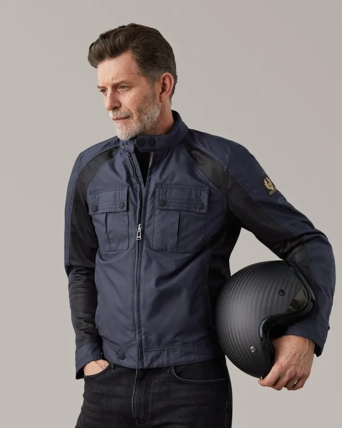 Textile Motorcycle Jackets Men Belstaff Temple Motorcycle Jacket Dark Navy