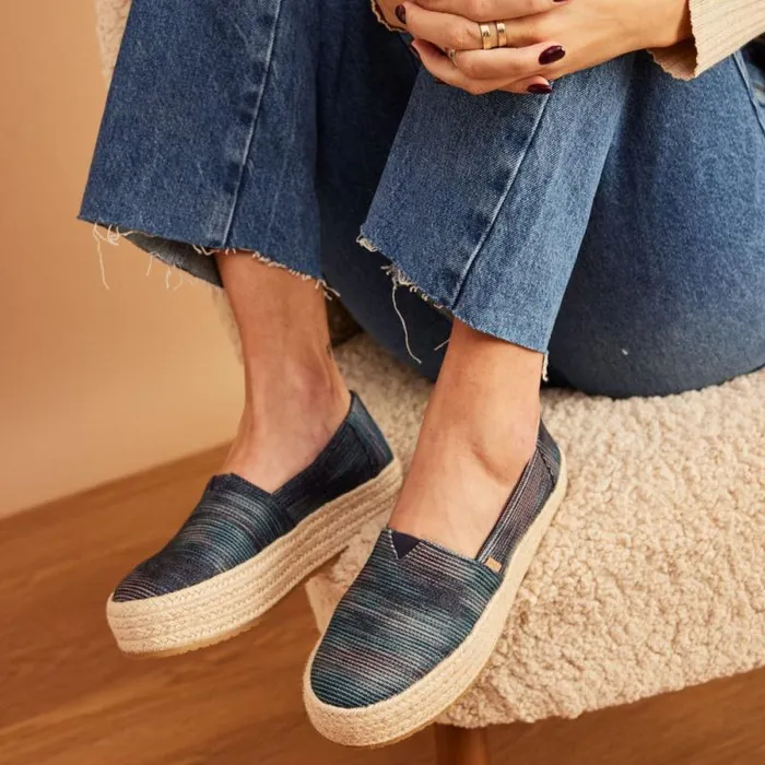 Toms Alpargatas Valencia Platform Espadrille Navy Novelty Denim 8211 Women Toms Alpargatas Valencia Platform Espadrille Navy Novelty Denim 8211 Women
