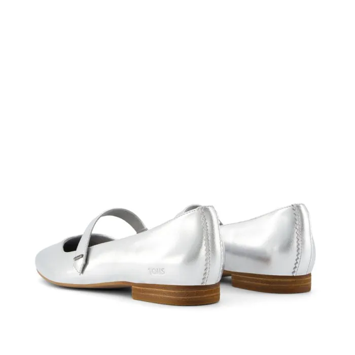 Toms Flats and Loafers Bianca Flat Silver Metallic Leather 8211 Women Toms Flats and Loafers Bianca Flat Silver Metallic Leather 8211 Women