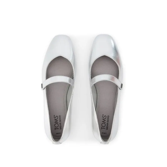 Toms Flats and Loafers Bianca Flat Silver Metallic Leather 8211 Women Toms Flats and Loafers Bianca Flat Silver Metallic Leather 8211 Women