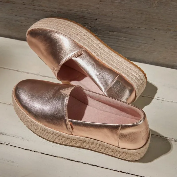 Toms Slip Ons Valencia Platform Espadrille Rose Gold Metallic Nappa Leather 8211 Women Toms Slip Ons Valencia Platform Espadrille Rose Gold Metallic Nappa Leather 8211 Women