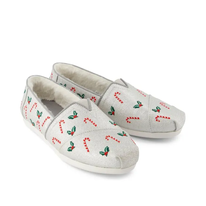 Toms TOMS Classics Alpargata Cloudbound Cozy Silver Shimmer Embroidered Candy Canes 8211 Women Toms TOMS Classics Alpargata Cloudbound Cozy Silver Shimmer Embroidered Candy Canes 8211 Women