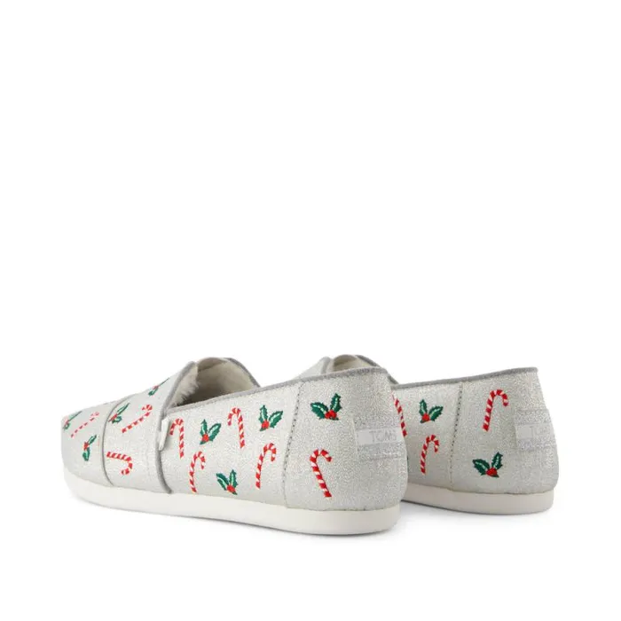 Toms TOMS Classics Alpargata Cloudbound Cozy Silver Shimmer Embroidered Candy Canes 8211 Women Toms TOMS Classics Alpargata Cloudbound Cozy Silver Shimmer Embroidered Candy Canes 8211 Women