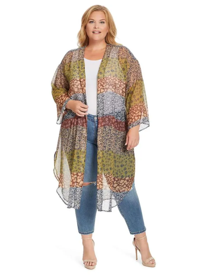 Tops Clothing Jessica Simpson Blaine Kimono In Blooming Patchwork