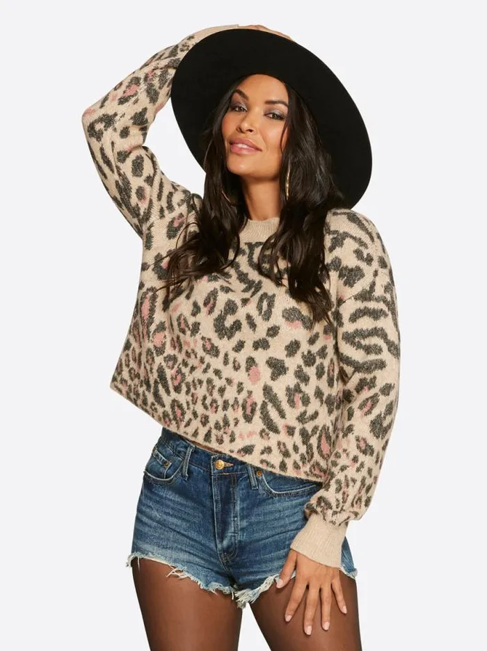 Tops Clothing Jessica Simpson Portia Sweater In Cameo Rose Animal