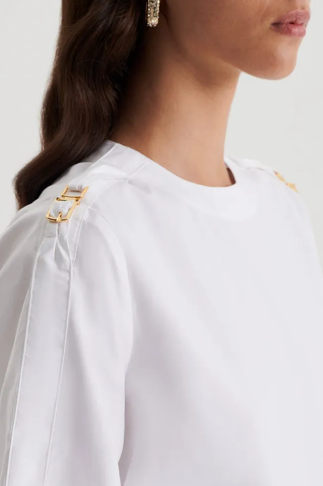 Tops Scanlan Theodore Women PARACHUTE COTTON BUCKLE TOP WHITE Tops Scanlan Theodore Women PARACHUTE COTTON BUCKLE TOP WHITE