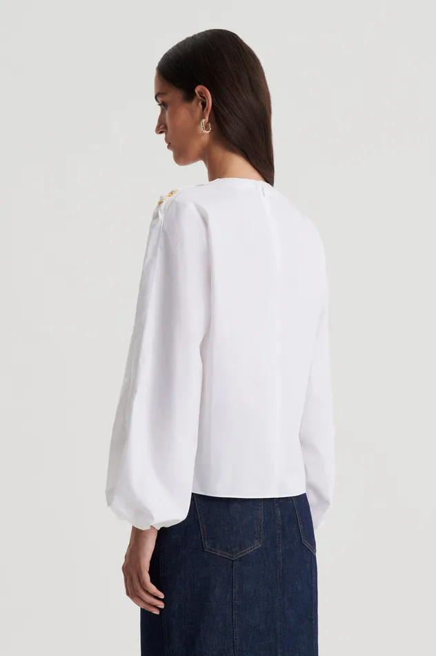 Tops Scanlan Theodore Women PARACHUTE COTTON BUCKLE TOP WHITE Tops Scanlan Theodore Women PARACHUTE COTTON BUCKLE TOP WHITE