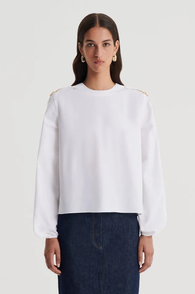 Tops Scanlan Theodore Women PARACHUTE COTTON BUCKLE TOP WHITE Tops Scanlan Theodore Women PARACHUTE COTTON BUCKLE TOP WHITE