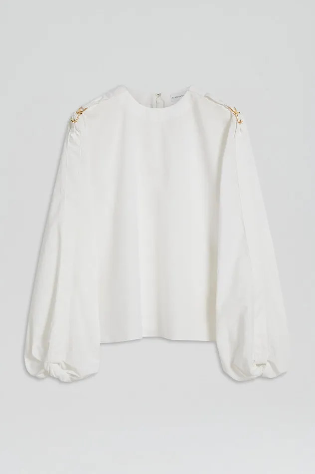 Tops Scanlan Theodore Women PARACHUTE COTTON BUCKLE TOP WHITE Tops Scanlan Theodore Women PARACHUTE COTTON BUCKLE TOP WHITE