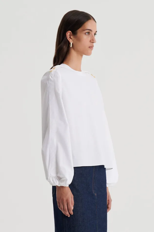 Tops Scanlan Theodore Women PARACHUTE COTTON BUCKLE TOP WHITE Tops Scanlan Theodore Women PARACHUTE COTTON BUCKLE TOP WHITE