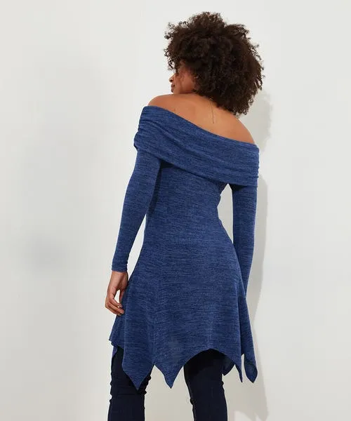 Tops Tunics and Blouses Apparel Maisie Jersey Bardot Tunic Blue Joebrowns