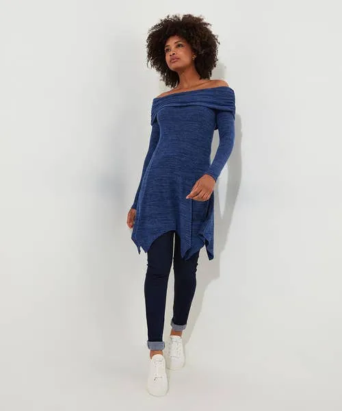 Tops Tunics and Blouses Apparel Maisie Jersey Bardot Tunic Blue Joebrowns