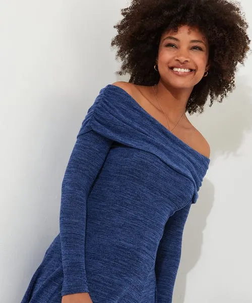 Tops Tunics and Blouses Apparel Maisie Jersey Bardot Tunic Blue Joebrowns