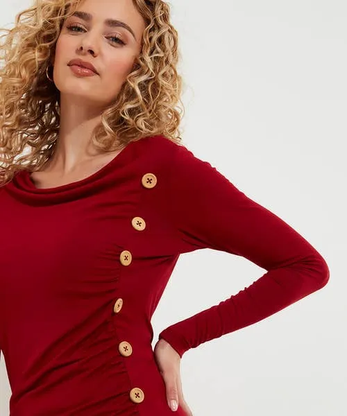 Tops Tunics and Blouses Joebrowns Apparel Betsey Button Detail Jersey Top Berry