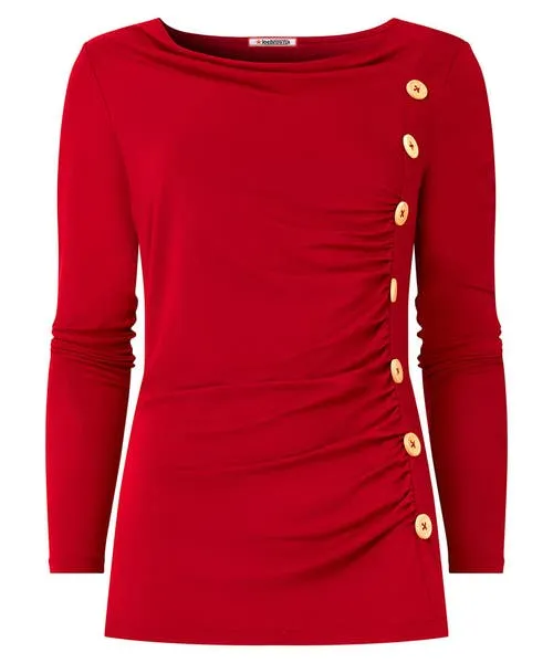 Tops Tunics and Blouses Joebrowns Apparel Betsey Button Detail Jersey Top Berry