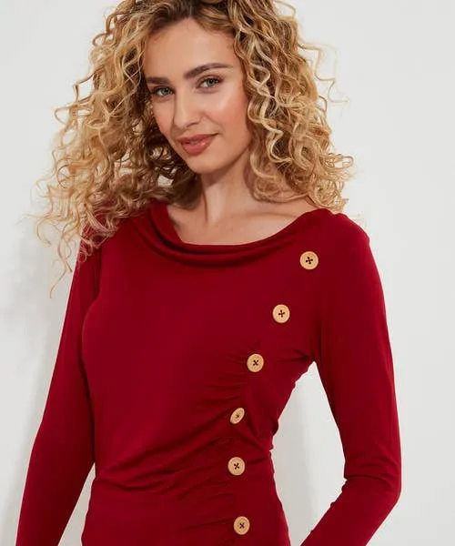 Tops Tunics and Blouses Joebrowns Apparel Betsey Button Detail Jersey Top Berry