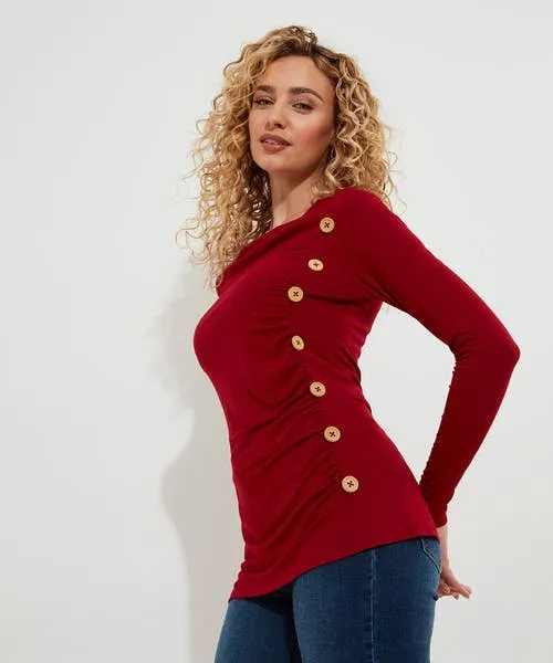 Tops Tunics and Blouses Joebrowns Apparel Betsey Button Detail Jersey Top Berry