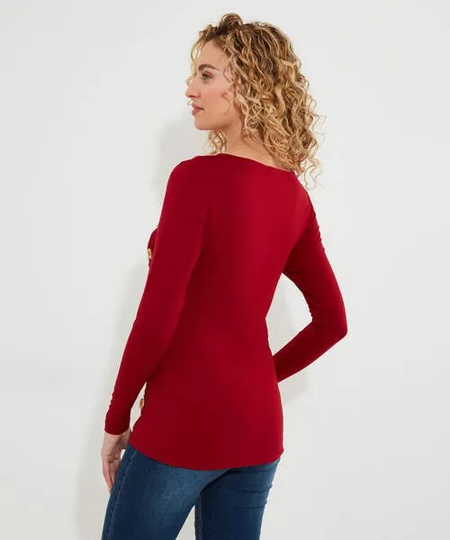 Tops Tunics and Blouses Joebrowns Apparel Betsey Button Detail Jersey Top Berry