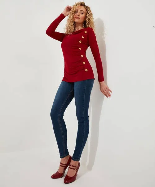 Tops Tunics and Blouses Joebrowns Apparel Betsey Button Detail Jersey Top Berry