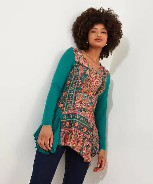 Tops Tunics and Blouses Joebrowns Apparel Statement Printed Jersey Tunic Green