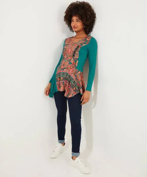 Tops Tunics and Blouses Joebrowns Apparel Statement Printed Jersey Tunic Green