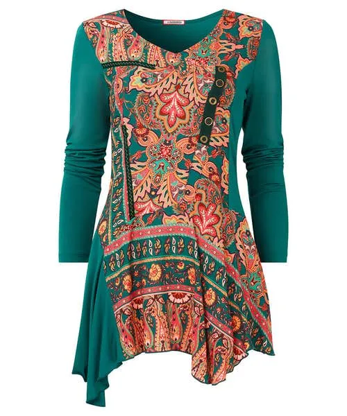 Tops Tunics and Blouses Joebrowns Apparel Statement Printed Jersey Tunic Green