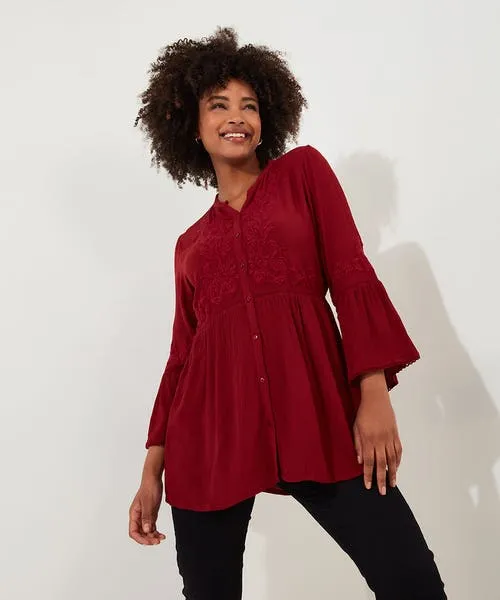 Tops Tunics and Blouses Joebrowns Apparel Truly Remarkable Embroidered Blouse Berry