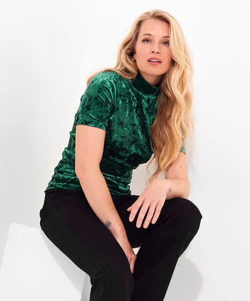 Tops Tunics and Blouses Marcie Velour Short Sleeved Top Green Joebrowns Apparel