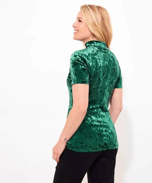 Tops Tunics and Blouses Marcie Velour Short Sleeved Top Green Joebrowns Apparel