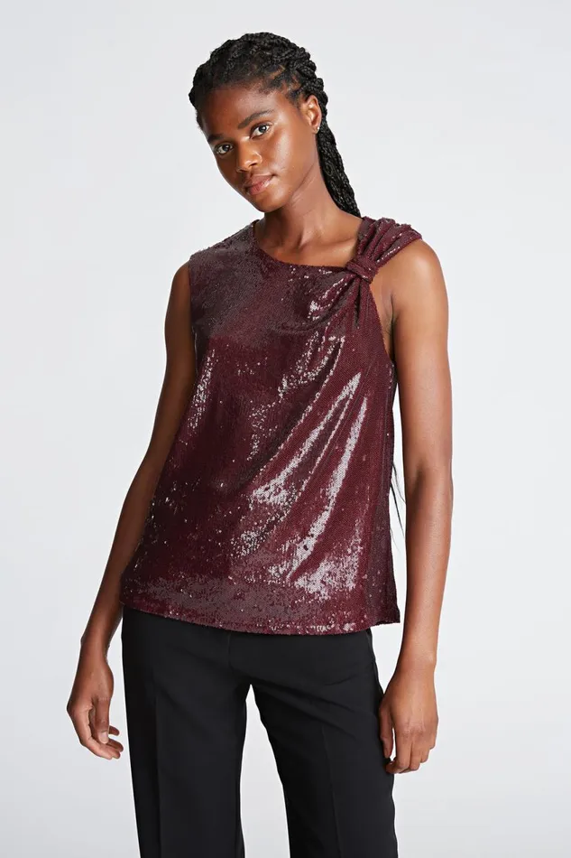 Tops Women Halston Cynthia Top In Sequins Bordeaux