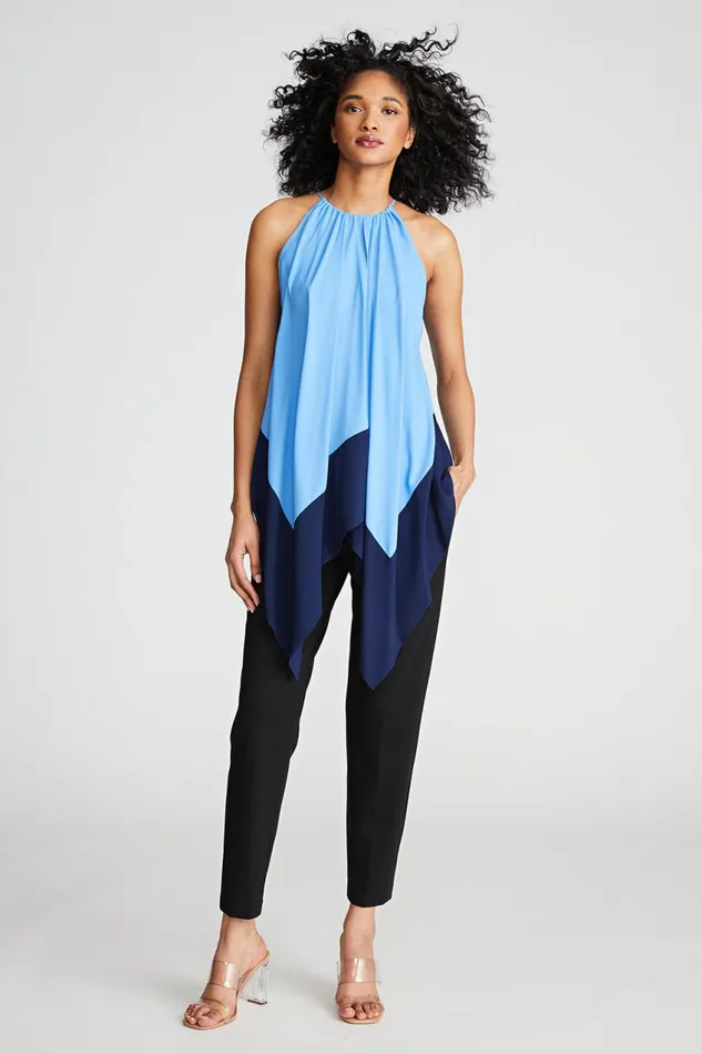 Tops Women Halston Kavita Top In Crepe De Chine Medium Blue