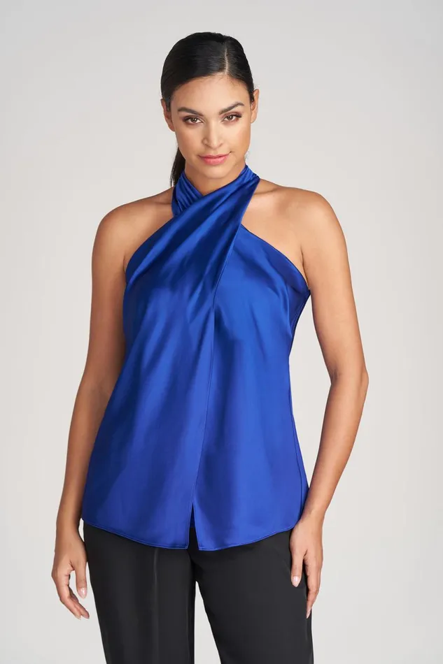 Tops Women Halston Samira Top In Charmeuse Lapis