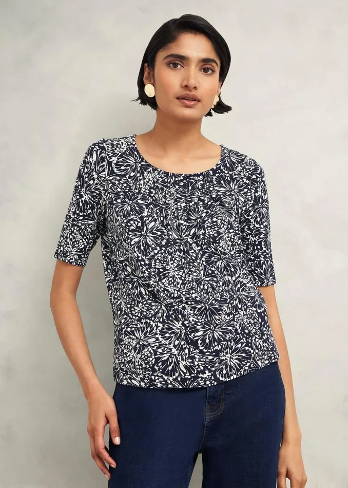 Tops Women HOBBS Jacqueline Print Top Navy Ivory