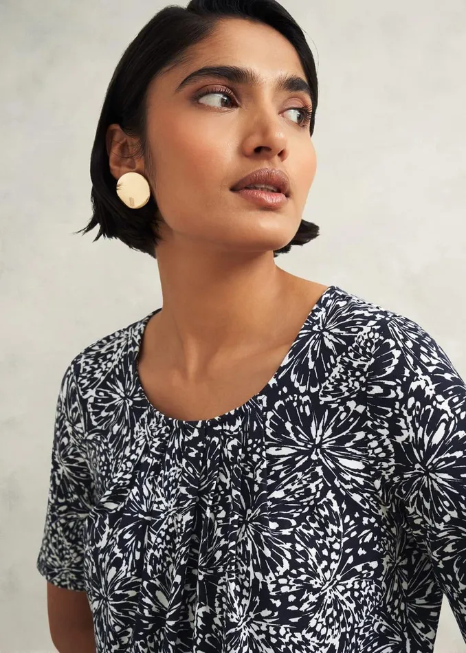Tops Women HOBBS Jacqueline Print Top Navy Ivory