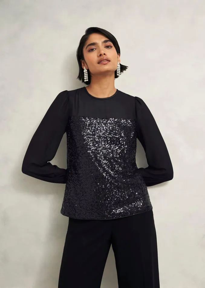 Tops Women HOBBS Zariah Sequin Top Black