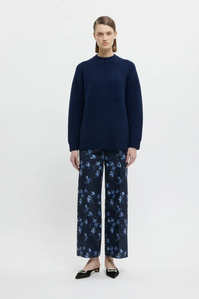 Trousers Emilia Wickstead Women Daffy Trousers In Ditsy Rose On Navy Taffeta Faille