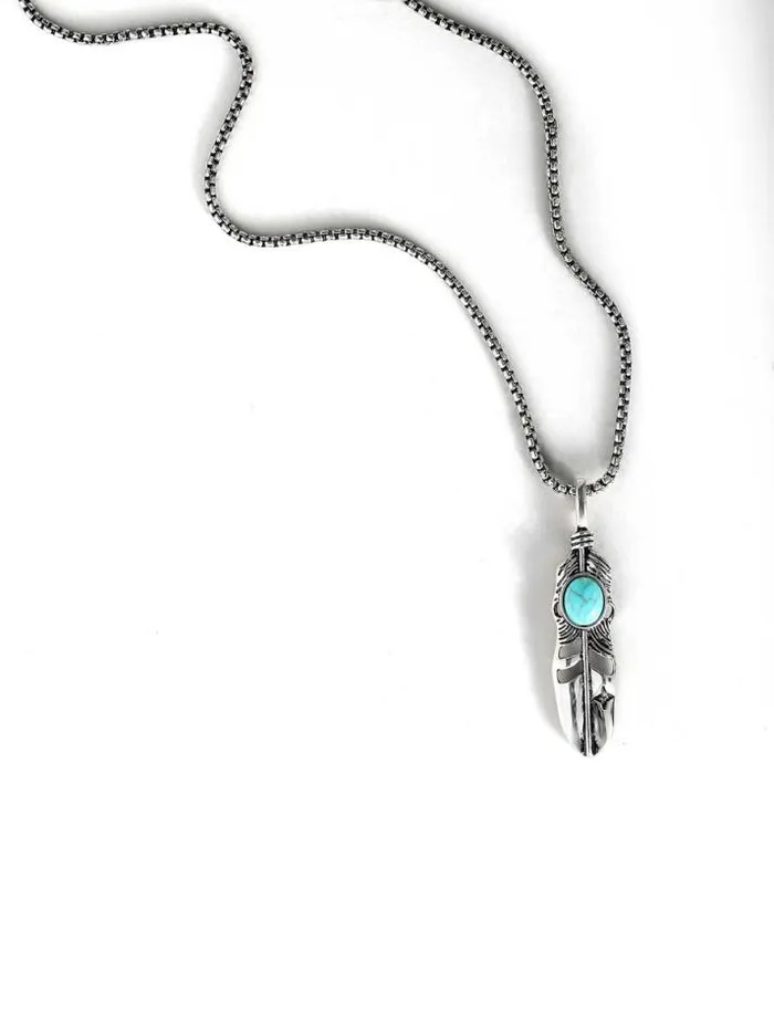 Turquoise Collection Accessories Jessica Simpson Feather Necklace With Turquoise Stone In Silver