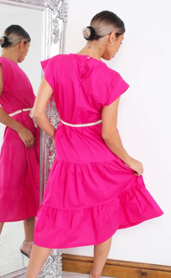 Vander Hot Pink Tiered Cap Sleeve Smock Dress Women Missfiga Skater Dresses Vander Hot Pink Tiered Cap Sleeve Smock Dress Women Missfiga Skater Dresses