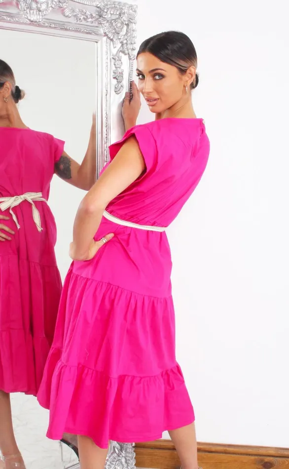 Vander Hot Pink Tiered Cap Sleeve Smock Dress Women Missfiga Skater Dresses Vander Hot Pink Tiered Cap Sleeve Smock Dress Women Missfiga Skater Dresses