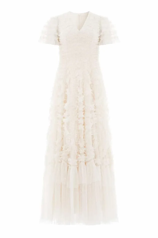 Verity Ruffle VNeck Gown Champagne Women Needle and Thread Dresses