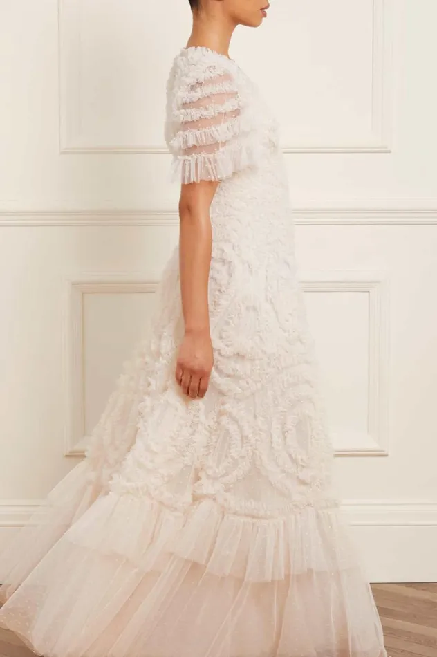 Verity Ruffle VNeck Gown Champagne Women Needle and Thread Dresses