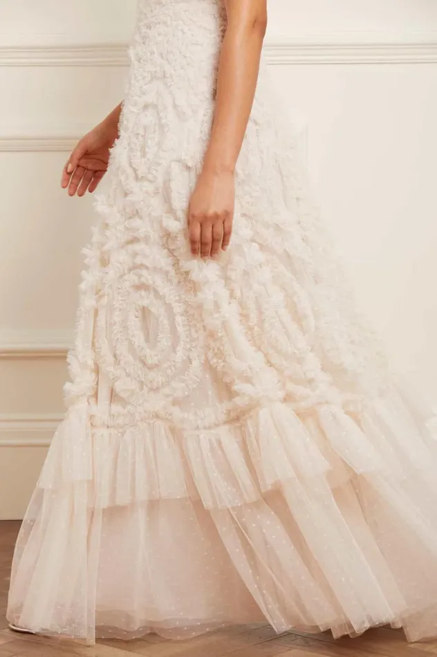 Verity Ruffle VNeck Gown Champagne Women Needle and Thread Dresses