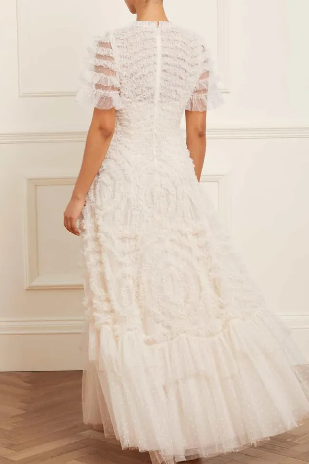 Verity Ruffle VNeck Gown Champagne Women Needle and Thread Dresses