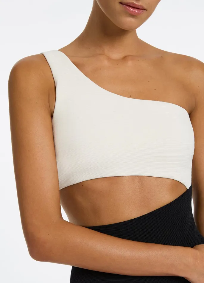 Versa Rib One Shoulder One Piece Blackcream Women JETS Australia One Shoulder One Piece