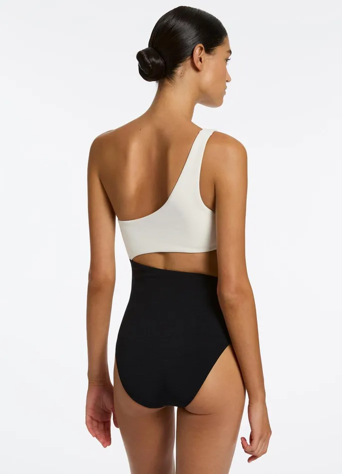 Versa Rib One Shoulder One Piece Blackcream Women JETS Australia One Shoulder One Piece